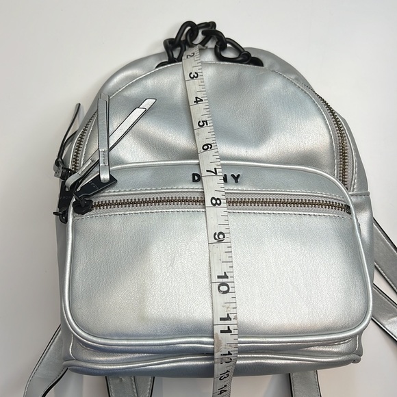 DKNY Metallic Silver Mini Backpack w/ Black Chain Details, NWOT! - Picture 8 of 10